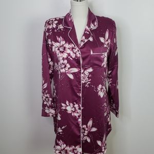Linea Donatella Purple Floral Silky Sleepshirt, M